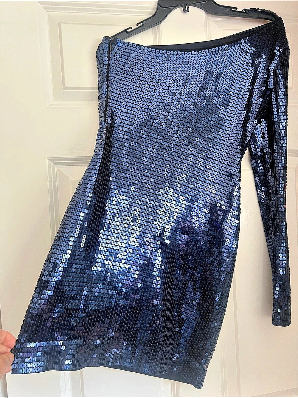 Rachel Zoe Blue Sequin single sleeve Mini Dress Size 2 Like New